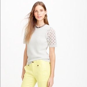 White J. Crew Eyelet Sleeve Sweater